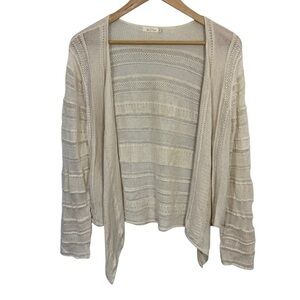 Nic+Zoe Silk Blend Cardigan Sz L Cream Casual Open Knit Lightweight Sweater GUC
